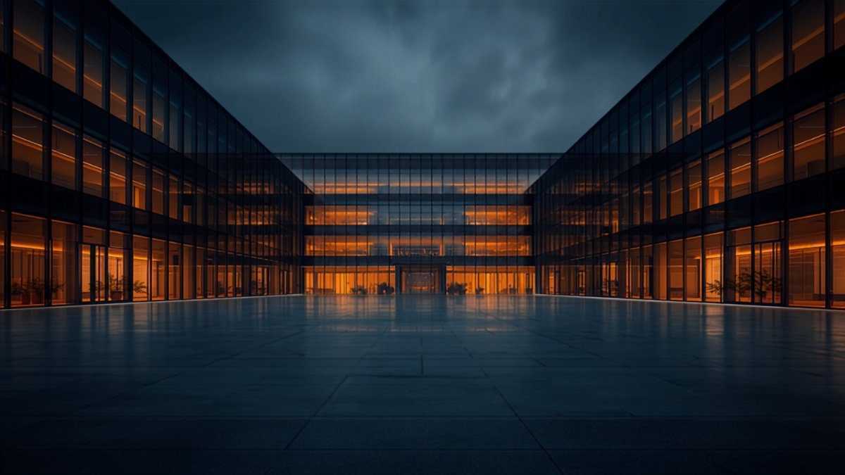 Quartier européen de Bruxelles et ses façades vitrées éclairées la nuit