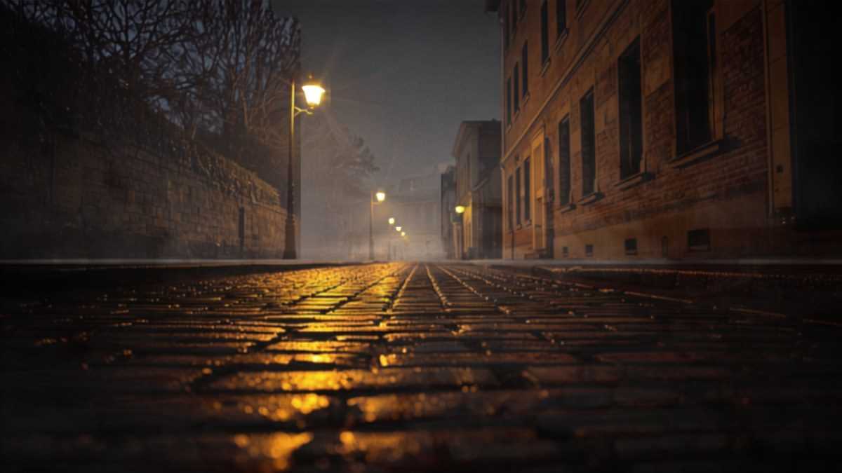 Rue pavée de Lille éclairée par ses lampadaires la nuit