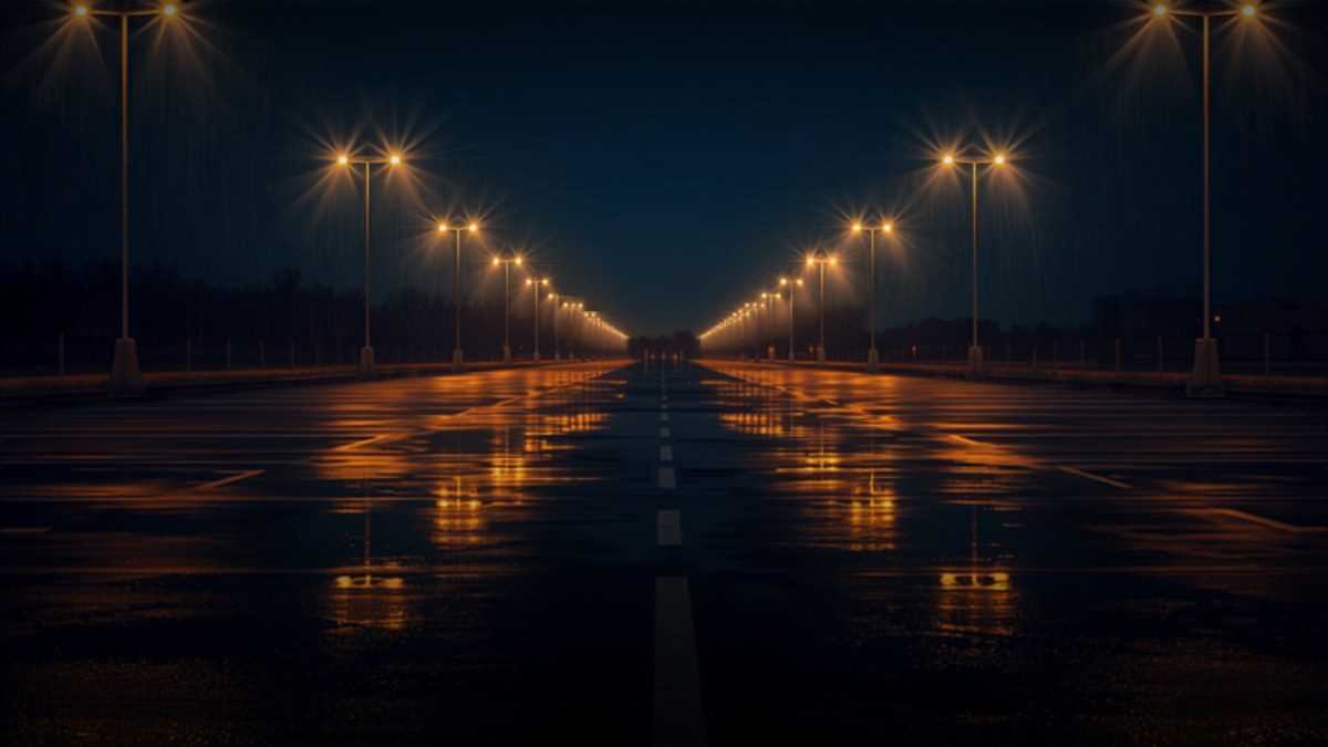 Parking désert d’une zone commerciale à l’ouest de Lille, la nuit