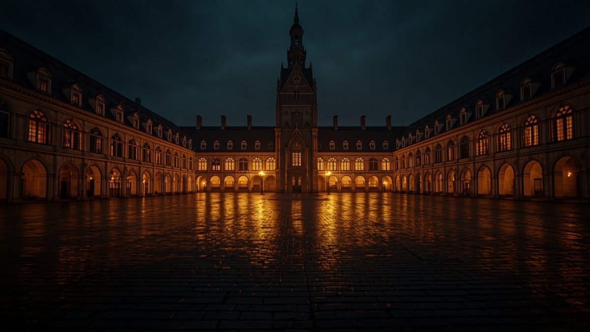 Grand-place pavée et halle flamande à beffroi illuminées la nuit