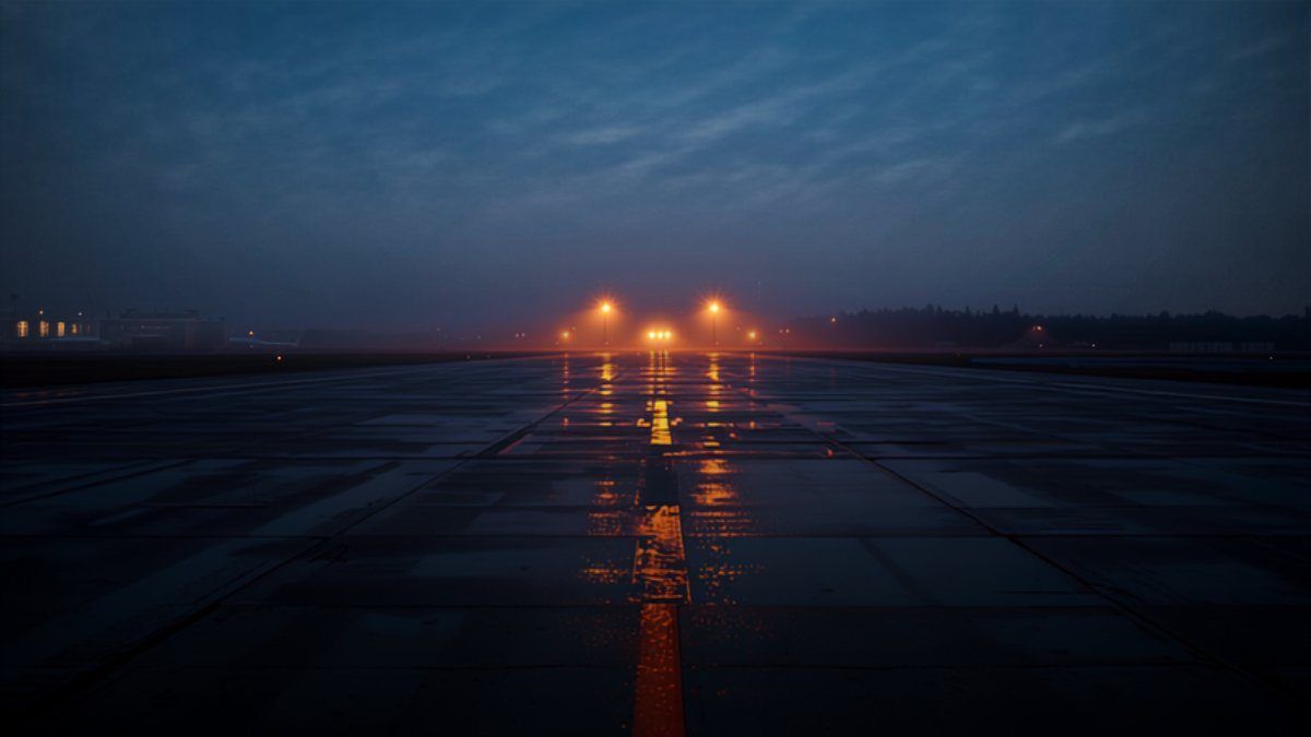 Tarmac d’un aéroport régional aux premières lueurs du jour