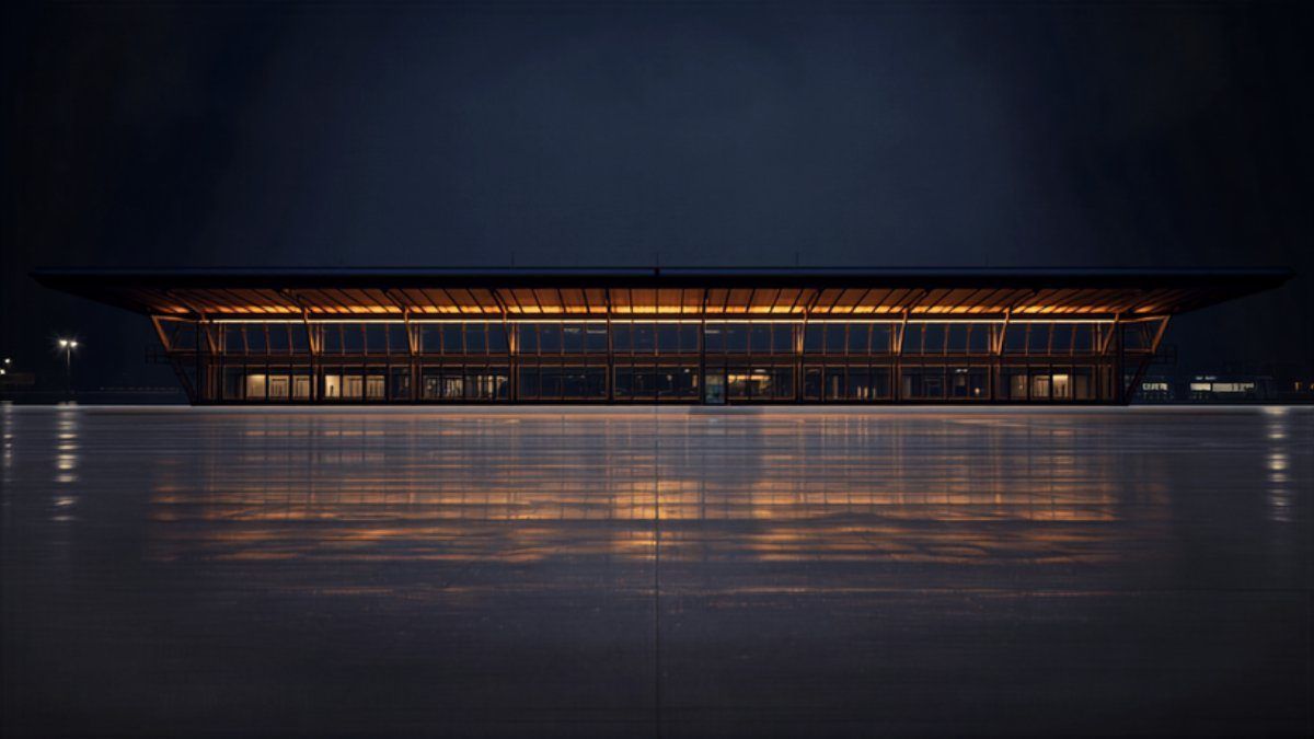 Dépose-minute d’un terminal d’aéroport éclairé la nuit