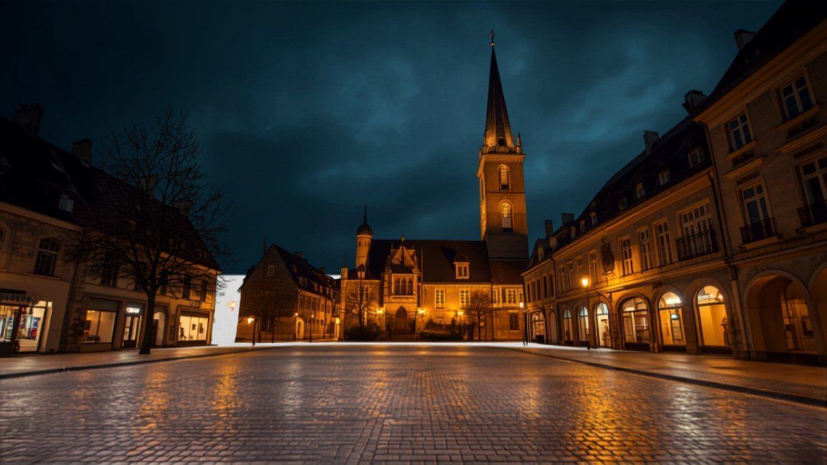 Grand’Place de Tourcoing et son beffroi illuminés la nuit