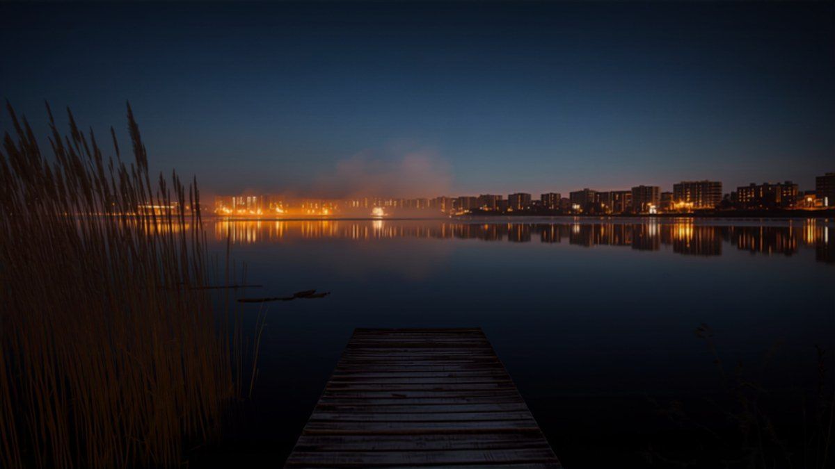 Lac du Héron à Villeneuve-d’Ascq à la tombée de la nuit